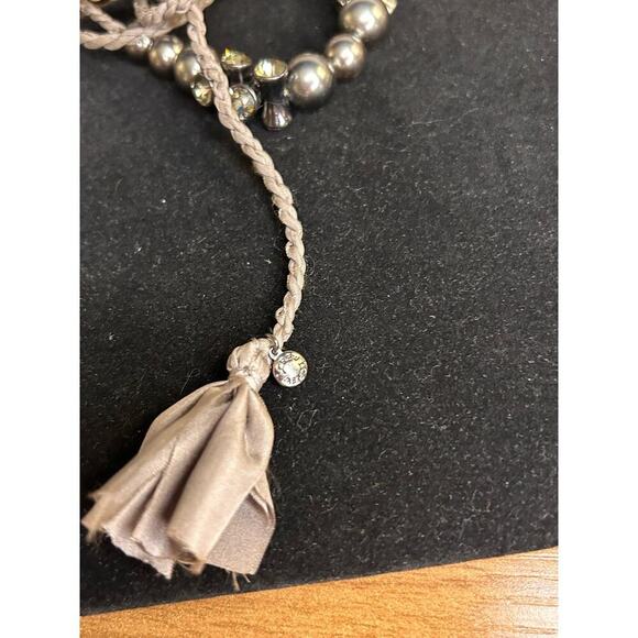 J. Crew Hematite Tone Beads Rhinestone Braided Cord Necklace - Picture 6 of 6